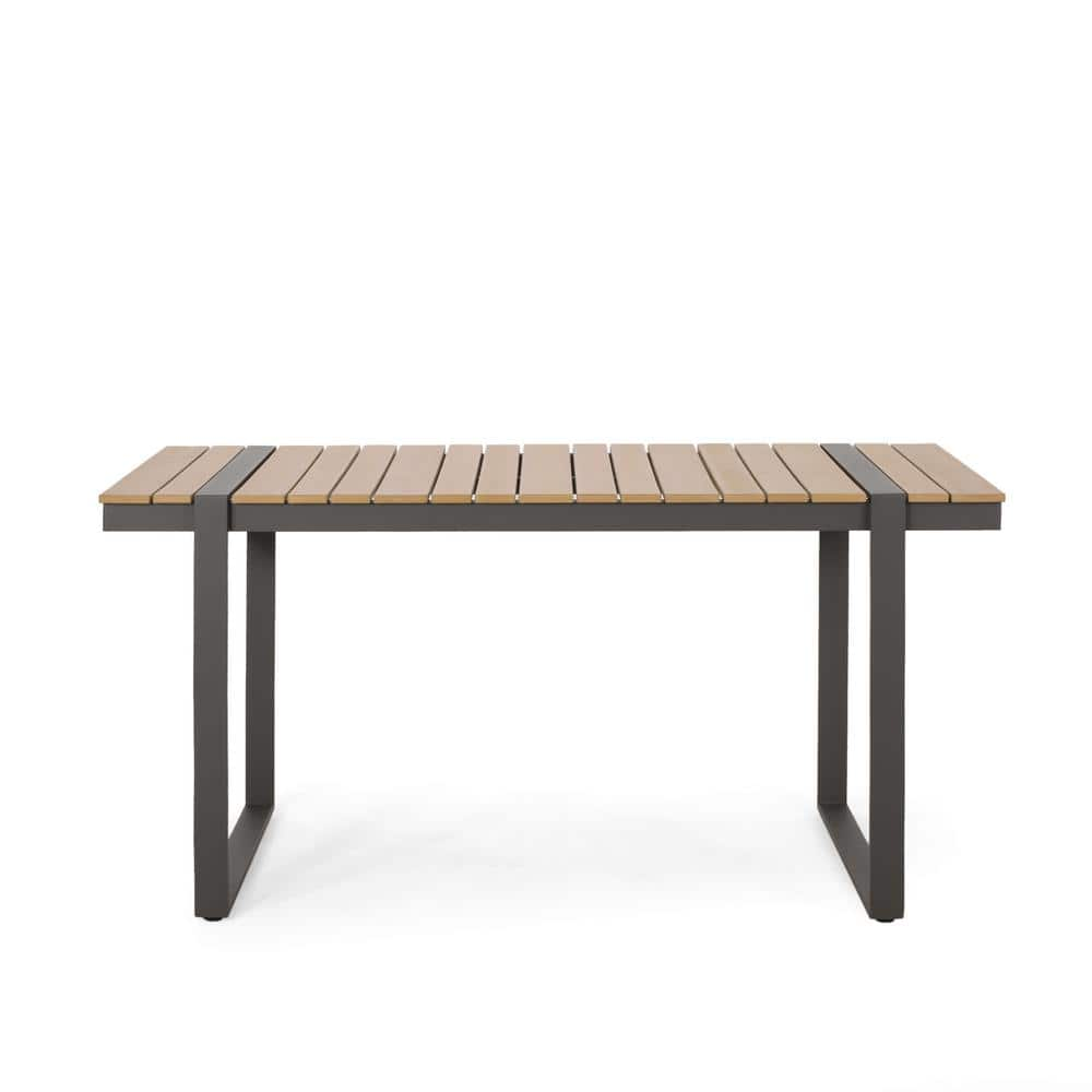 Zeus & Ruta Gray Aluminum Outdoor Dining Table With Natural Wood ...