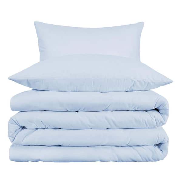 HomeRoots Light Blue Solid Color Queen Cotton Duvet Cover Set