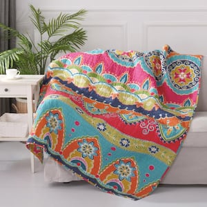 Amelie Multicolored Boho Quilted Cotton Throw Blanket