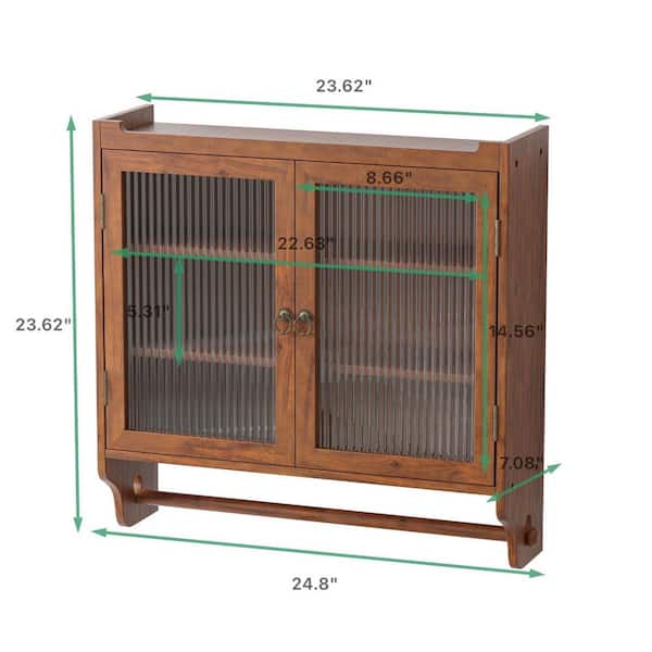 Unbranded 24.8 in. W x 7.08 in. D x 23.62 in. H Bathroom Storage Wall Cabinet with 3-Tiers and Towel Rack in Brown