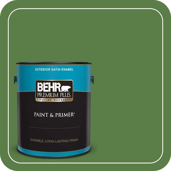 BEHR PREMIUM PLUS 1 gal. #S-H-430 Mossy Green Satin Enamel Exterior Paint & Primer
