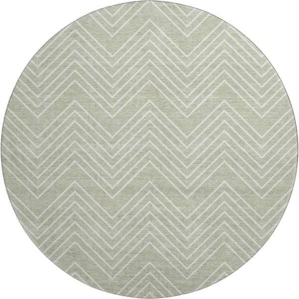 Mayfield Premium Machine Washable Abstract AMF2390 Celery 8 ft. x 8 ft. Round Rug
