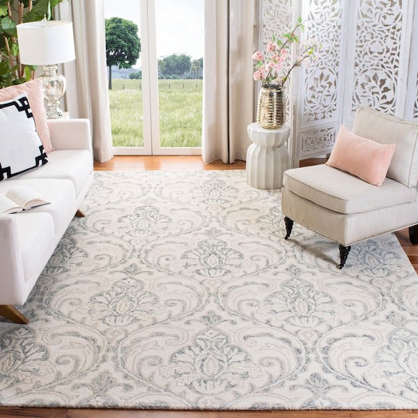 Micro-Loop 7 ft. x 7 ft. Square Ivory/Gray Oversized Baroque Area Rug