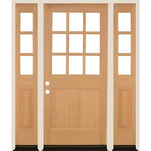 64 in. x 80 in. Right Hand 9-Lite with Beveled Glass Unfinished Douglas Fir Prehung Front Door Double Sidelite