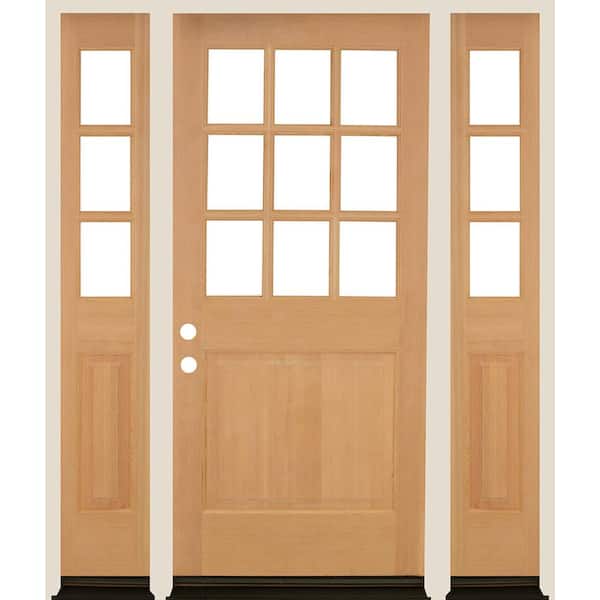 Krosswood Doors 64 in. x 80 in. Right Hand 9-Lite with Beveled Glass Unfinished Douglas Fir Prehung Front Door Double Sidelite