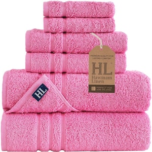 Pink 6-Piece Bath Towels Set for Bathroom Original Turkish Cotton Soft, 2-Bath Towels, 2-Hand Towels, 2-Washcloths