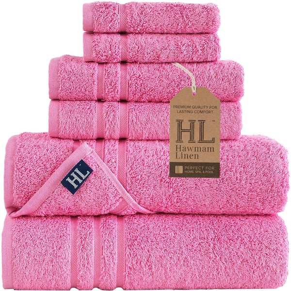 Pink 6-Piece Bath Towels Set for Bathroom Original Turkish Cotton Soft, 2-Bath Towels, 2-Hand Towels, 2-Washcloths