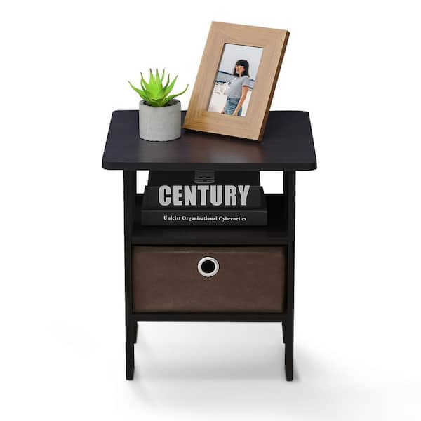 Furinno Dark Walnut Storage End Table