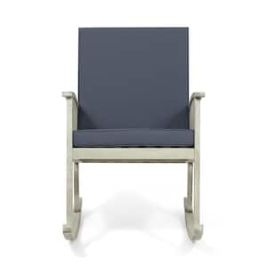 Casa Light Grey Wood Patio Outdoor Rocking Chair with Dark Grey Cushions (2-Pack)