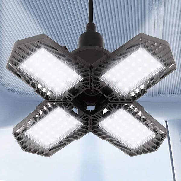 11 in. 6000 Lumen Commercial LED Flush Mount Garage Light 6000K Black 4-Leaf Design Aluminum ABS Plastic with PC Lens