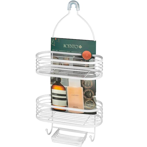 3-Tier Over the Shower Caddy with Banded Accents in Matte White