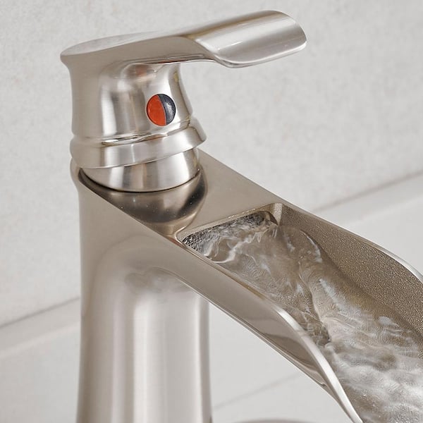 Waterfall Single Handle Single Hole Stainless Steel Bathroom Faucet in Brushed Nickel