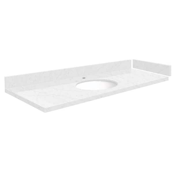 Transolid Silestone 61 in. W x 22.25 in. D Quartz White Round Single Sink Vanity Top in Statuario