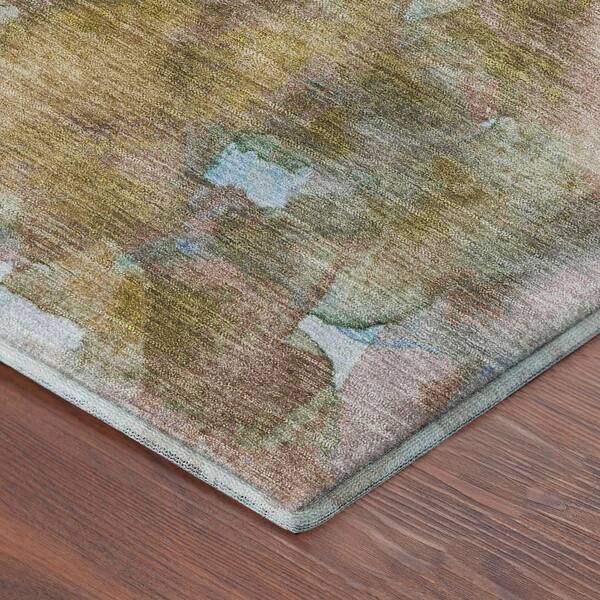 Mayfield Premium Machine Washable Abstract AMF2274 Mocha 8 ft. x 8 ft. Round Rug