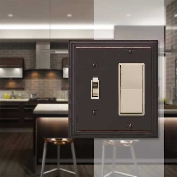 Tiered 2 Gang 1-Toggle and 1-Rocker Metal Wall Plate - Aged Bronze