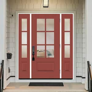 Legacy 60 in. x 80 in. 3/4-6Lite Clear Glass LHOS Primed Morocco Red Finish Fiberglass Prehung Front Door w/Dbl 10 in.SL