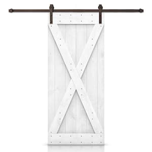 36 in. x 84 in. Distressed X Series Light Cream Solid DIY Knotty Pine Wood Interior Sliding Barn Door with Hardware Kit