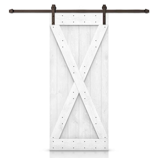 CALHOME 38 in. x 84 in. Distressed X Series Light Cream Solid DIY Knotty Pine Wood Interior Sliding Barn Door with Hardware Kit
