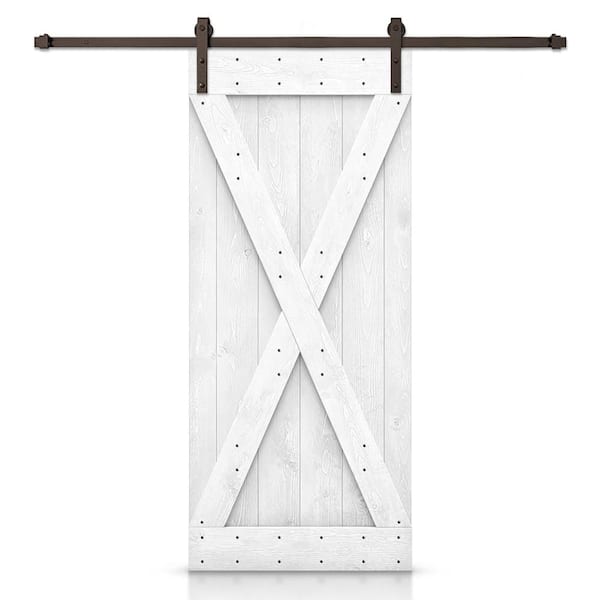 46 in. x 80 in. Distressed X Series Solid Core Light Cream Stained DIY Wood Interior Sliding Barn Door with Hardware Kit