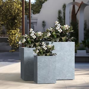 Modern 13in., 16in., 19in. High Large Tall Elongated Square Soft Slate Outdoor Cement Planter Plant Pots Set of 3