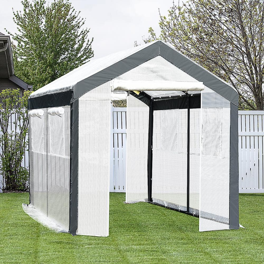 Outsunny White Steel Frame Walk-In Greenhouse with Roll-Up Windows