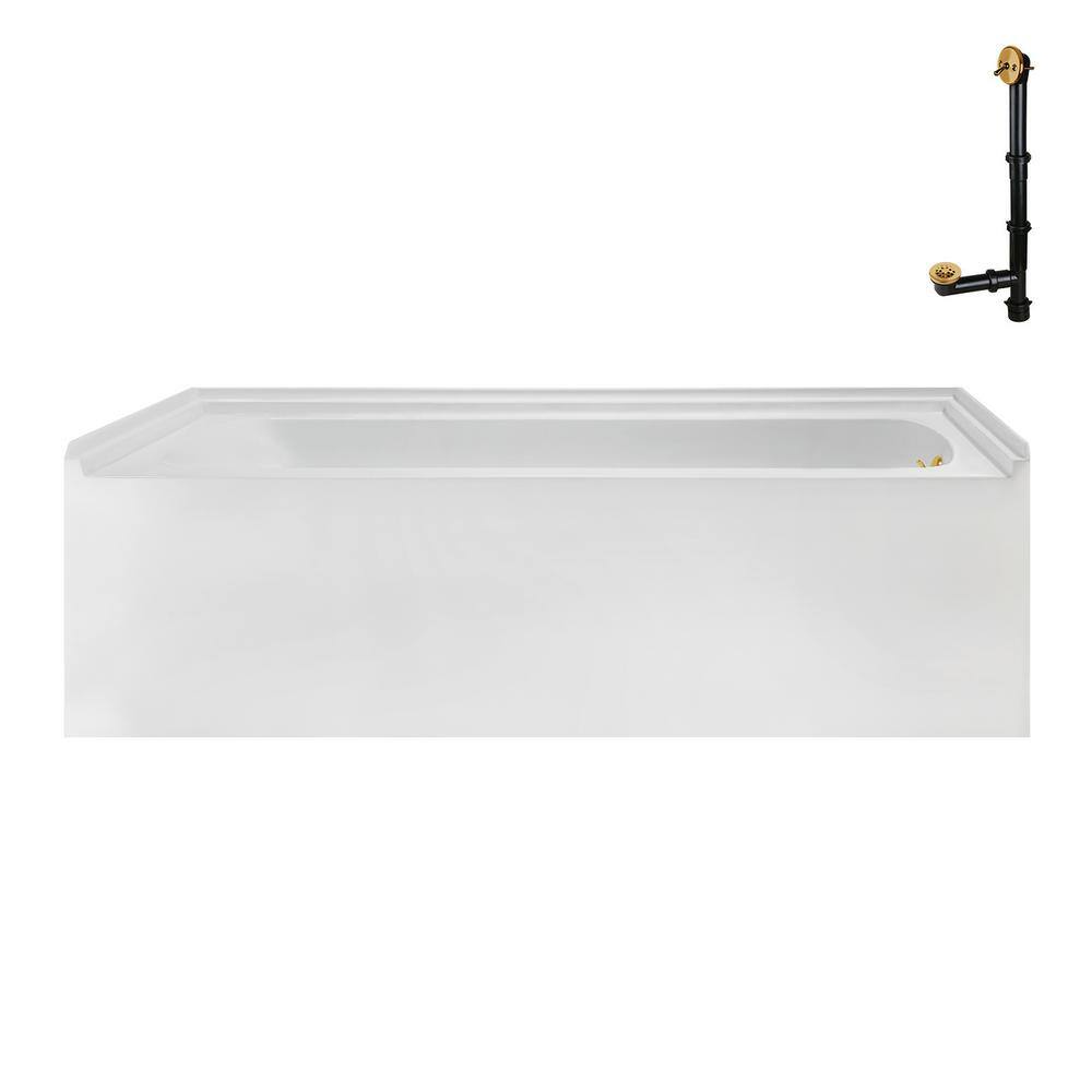 Glossy White Acrylic Alcove Bathtub with Brushed Gold Trim
