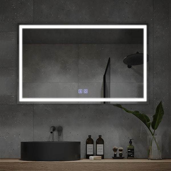 Lirago 51 in. W x 32 in. H Rectangular Frameless LED Anti-Fog Dimmable Bathroom Vanity Mirror in Silver