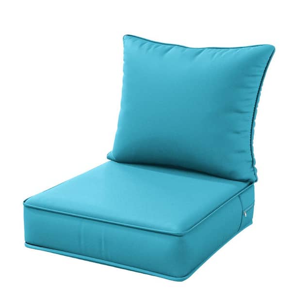 19 in. x 19 in. x 4 in. Square Outdoor Deep Seating Cushion Set Seat and Back Cushion for Lounge Chair Lake Blue