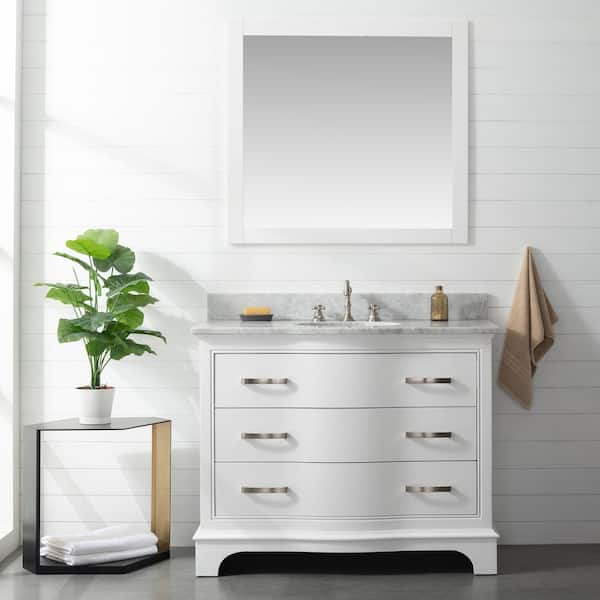 SUDIO Monroe 42 in. W x 22 in. D x 34 in. H Bath Vanity in White with White Marble Top with White Sink