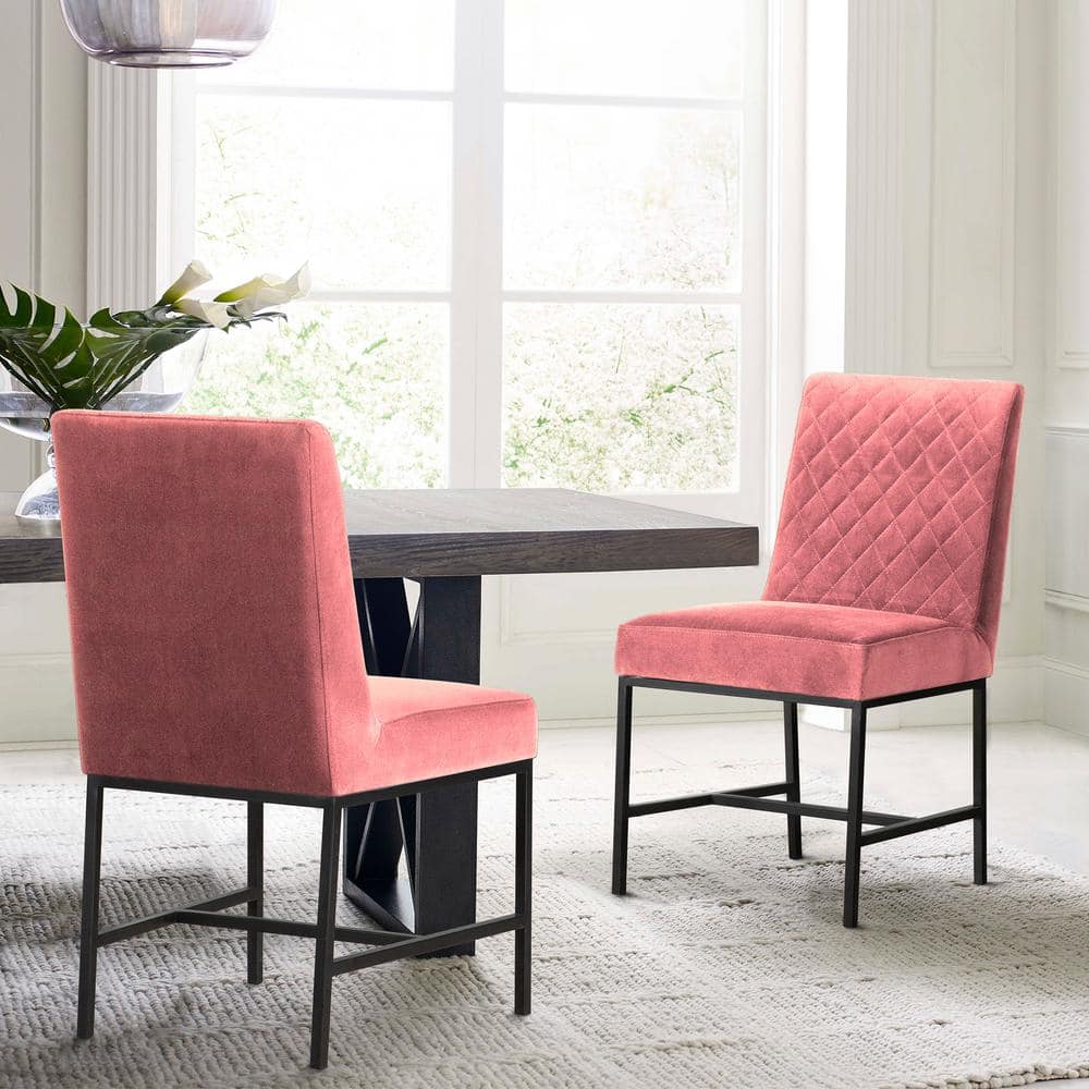 Armen Living Napoli Pink Velvet and Black Leg Modern Accent Dining Chair (Set of 2)