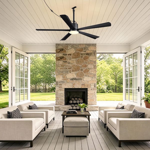 54 in. Black Outdoor/Indoor Waterproof Downrods Mount Pulg-in Standard LED Ceiling fan with Remote for Patios, Gazebos