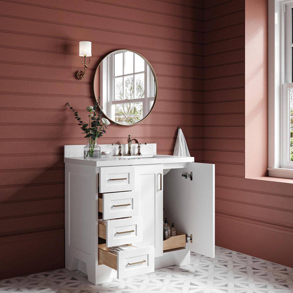 White Freestanding Single Sink Bathroom Vanity with Quartz Top