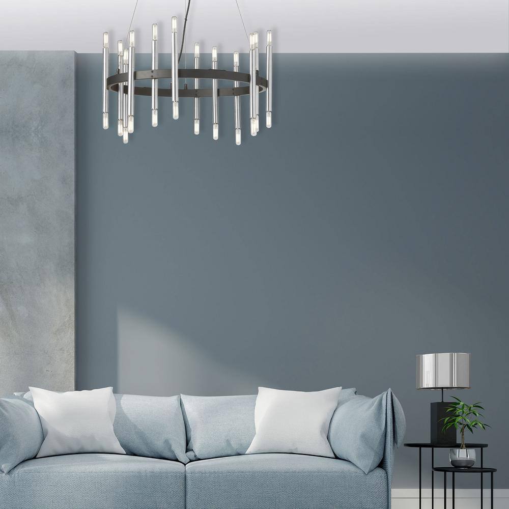 Matte Black and Chrome 24-Light Wagon Wheel Chandelier
