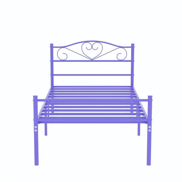 14 in. Twin Metal Platform Bed Frame w/Headboard and Footboard, Heavy-Duty Steel Slats, No Box Spring Needed, Purple Bed
