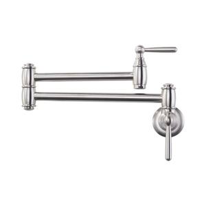 Retro Wall Mounted Brass Pot Filler with 2 Handles in Brushed Nickel