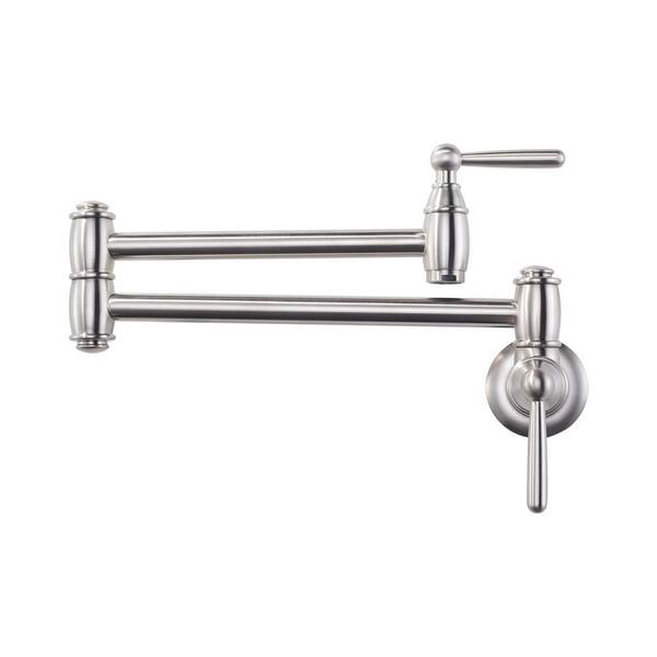 IVIGA Retro Wall Mounted Brass Pot Filler With 2 Handles In Brushed   Brushed Nickel Pot Fillers Vsk49 64 600 