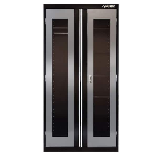 Husky 72 in. H x 36 in. W x 18 in. D 5 Shelf Welded Steel Combination Cabinet in Black/Gray