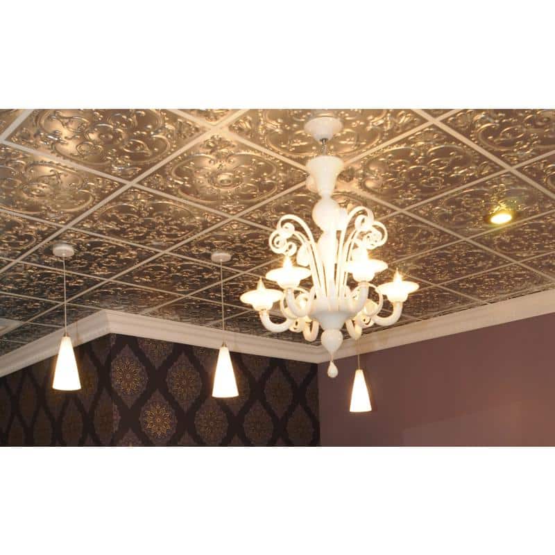 Alhambra Antique Silver 2 ft x 2 ft Faux Tin PVC Ceiling Tile