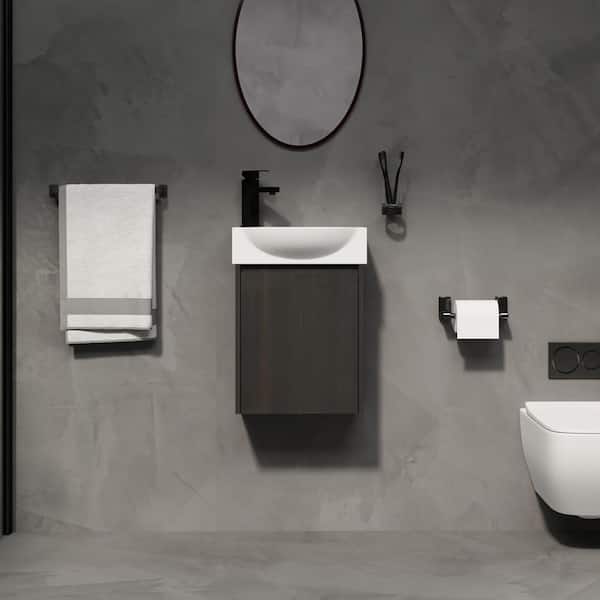 16 in. W Single Sink Freestanding Bath Vanity in Black with White Ceramic Top