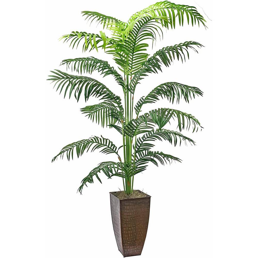 Cubilan 6 .5 FT Green Artificial Areca Palm Plant in Copper Metal Pot