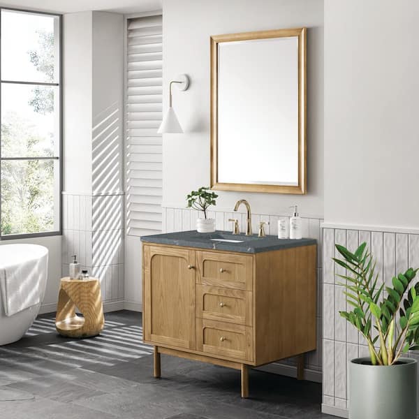 James Martin Vanities Laurent 36.0 in. W x 23.5 in. D x 34.2 in. H Single Bathroom Vanity Light Natural Oak and Parisien Bleu Top