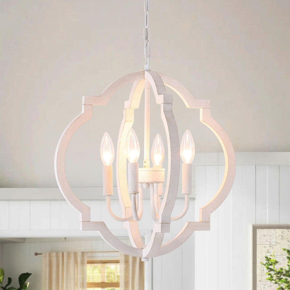 Modern 16in. 4-Light Distressed White Chandelier with 15ft. Plug-In Cord and Switch for Dining Room, Staircase, Entryway price history on PriceWatchPro