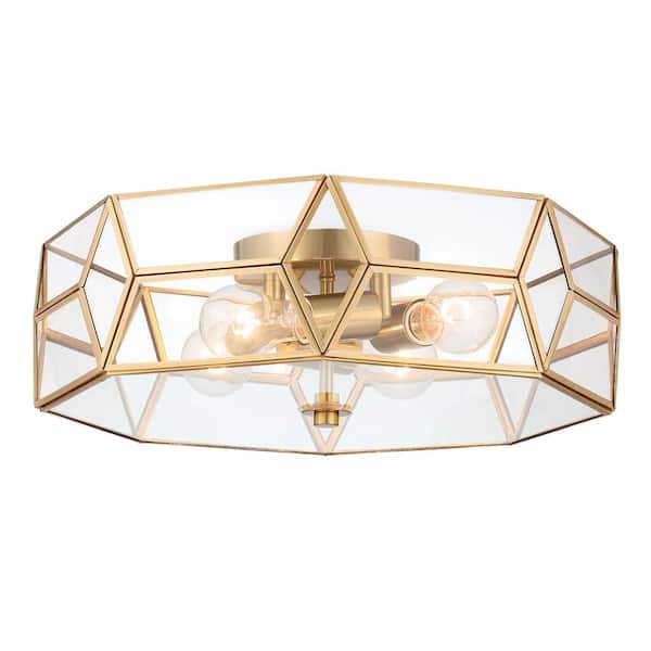 Vanity Art 18.11 in. 4-Light Brass Dust Unique/Statement Geometric Flush Mount