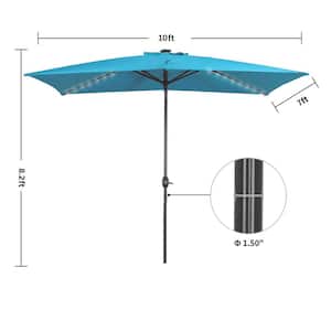 10 ft. x 7 ft. Aluminum Market Solar Lighted Patio Umbrella in Lake Blue