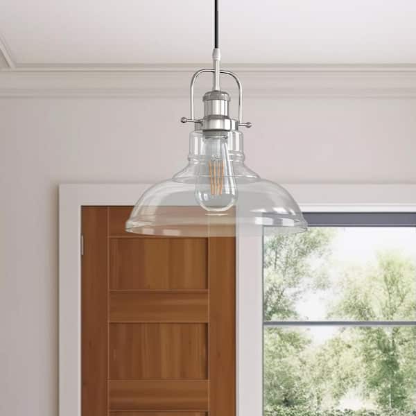 Brushed Nickel Modern Farmhouse 60-Watt 1-Light Mini Pendant Light with Clear Glass Shade