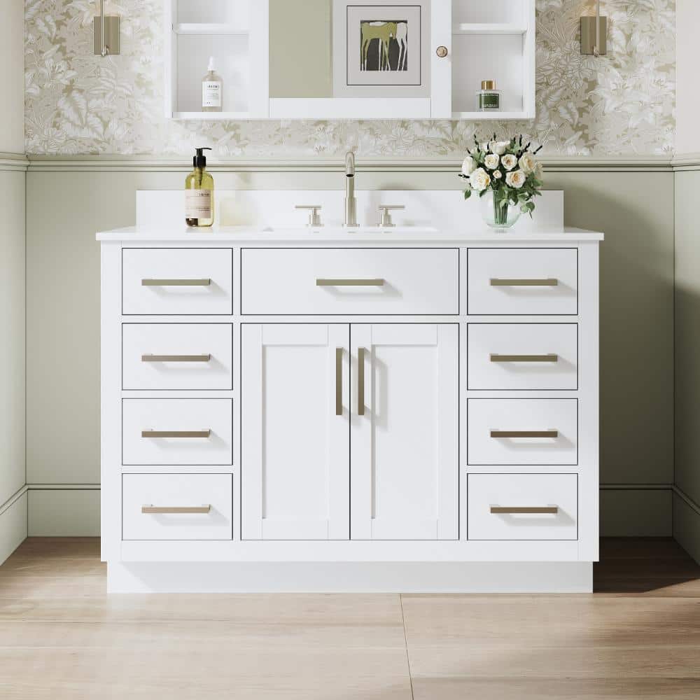 48 in. White Solid Wood Freestanding Bath Vanity with White Cultured Marble Top, Brushed Nickel Pulls, Assembled price history on PriceWatchPro