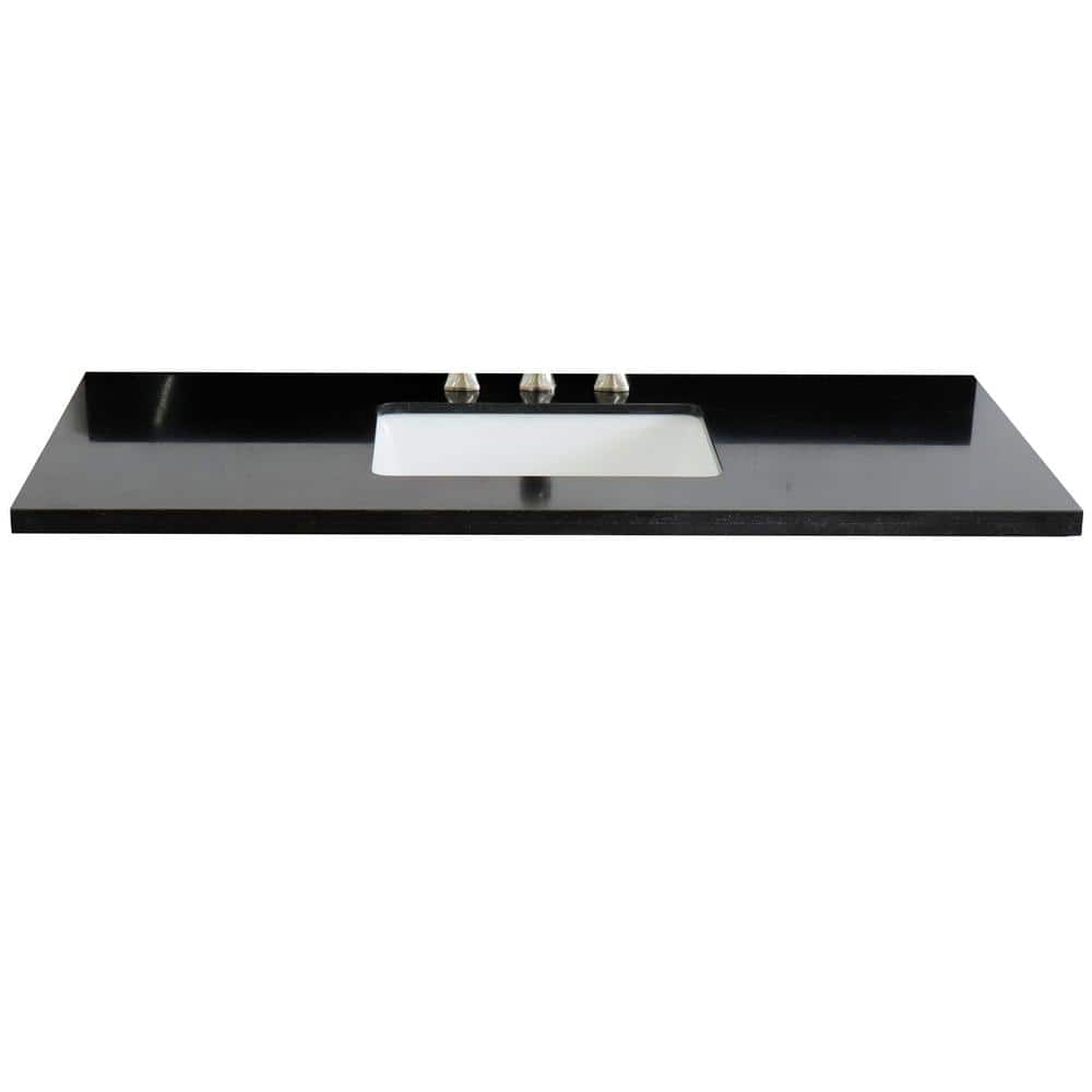 Ragusa II 49 in. W x 22 in. D Granite Single Basin Vanity Top in Black with White Rectangle Basin