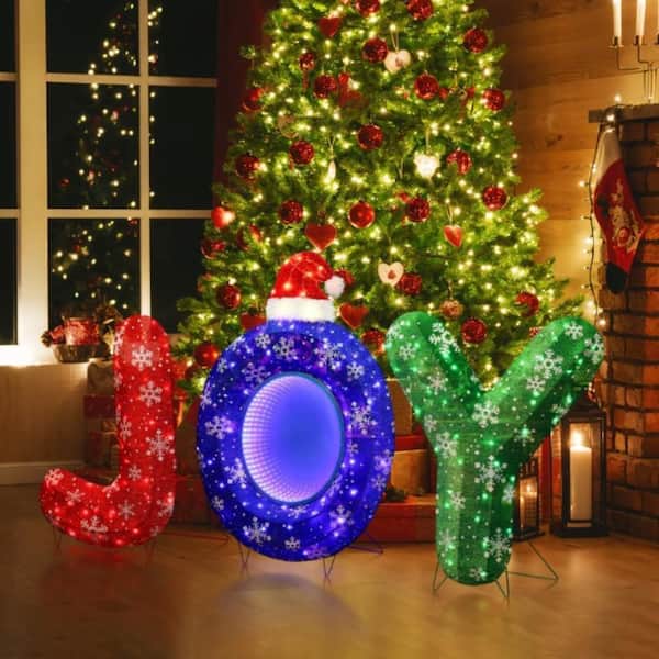 Set di 3 lettere di gioia di Natale in tessuto, 60 luci, 47 cm J, O e Y