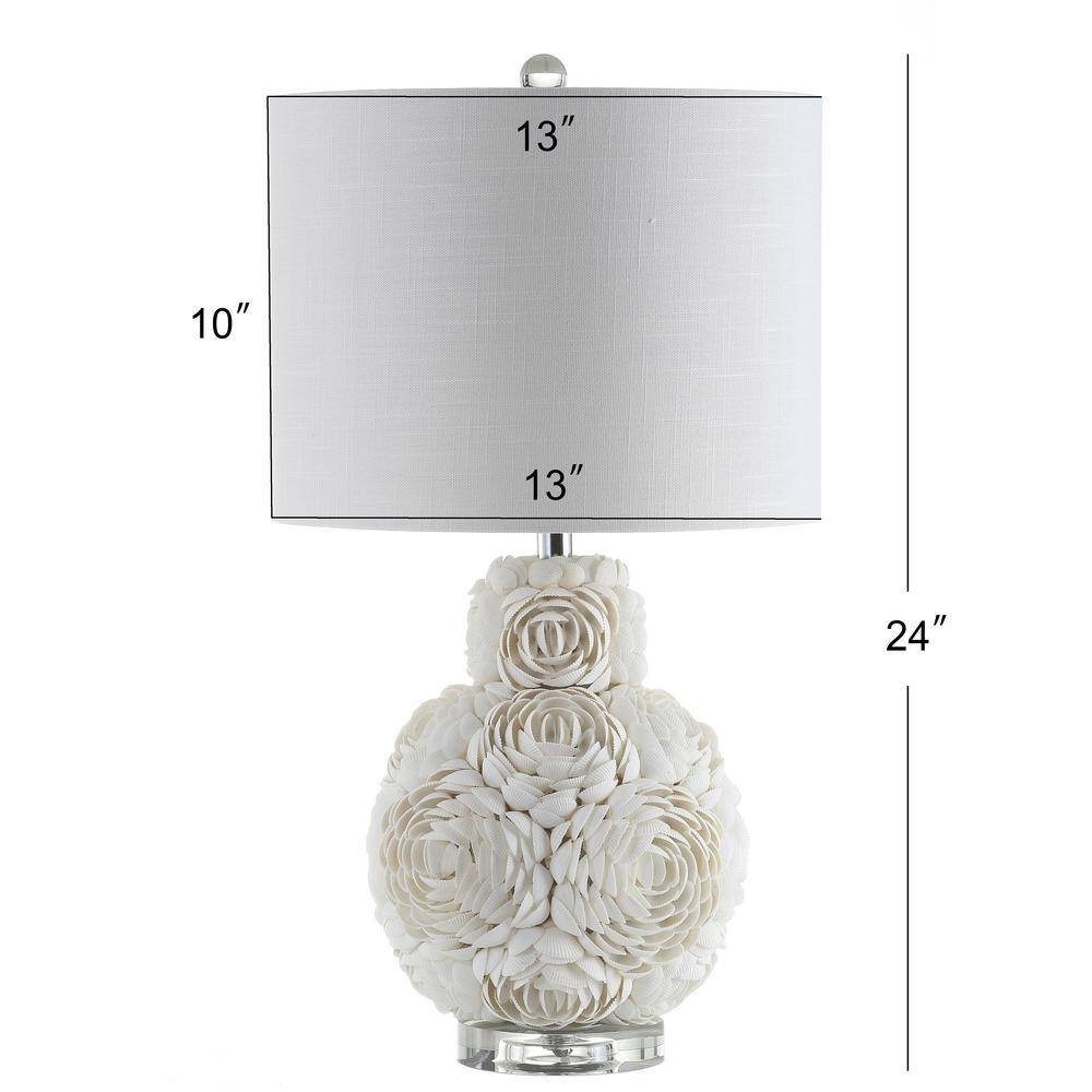 White Seashell Rosette Table Lamp with Cotton Shade
