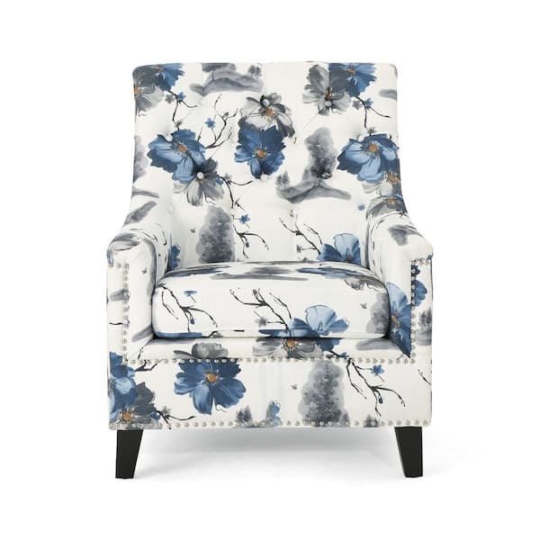 Noble House Jaclyn Tufted Multi-Colored Floral Fabric Club Chair with Stud Accents